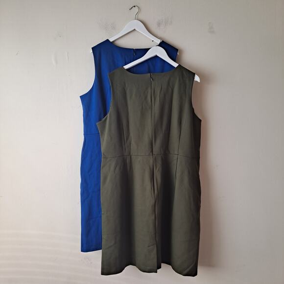 Set of 2 Lands' End Sleeveless Sheath Dress Blue & Olive Green Women's Size 24W - Picture 4 of 16